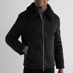 Express Sherpa Lined Faux Suede Jacket in black